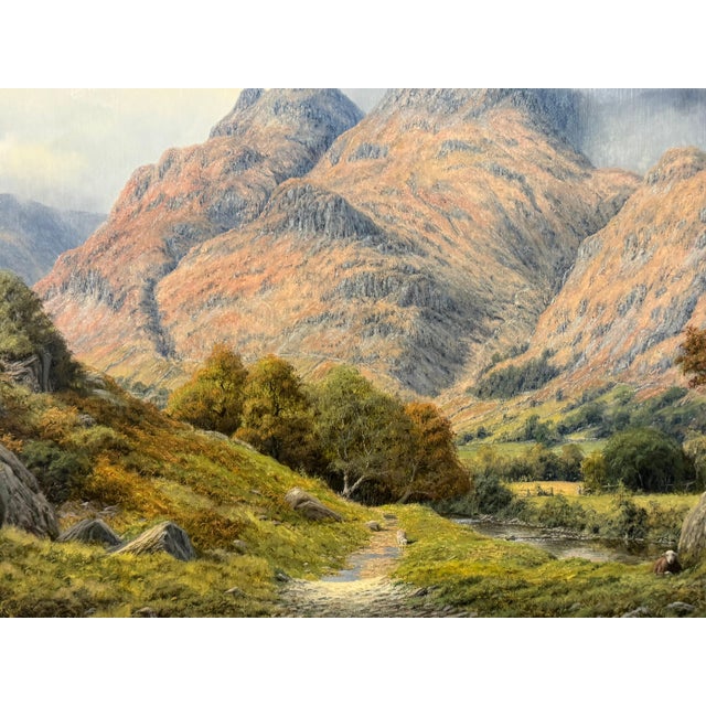 Realism Sheep by River in Mountains of Lake District England - Original Oil on Canvas 1990 Circa For Sale - Image 3 of 18