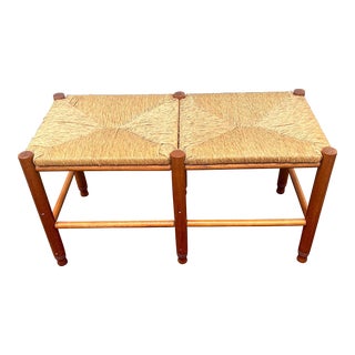 Late 20th Century Rustic Country Style Rush Seat Bench For Sale