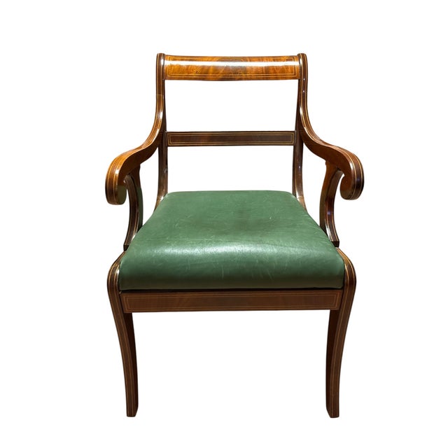 Neoclassical Revival Armchair with Green Leather Seat Europe, mid-20th century Elegant neoclassical-inspired armchair with...