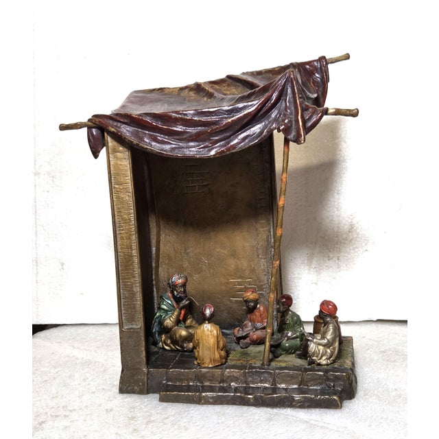 Early 20th Century Original Orientalist Austrian/ Vienna Cold Painted Bronze Lamp of a Classroom For Sale - Image 17 of 18