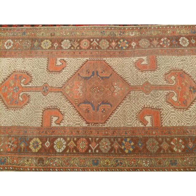 Antique Persian Malayer Runner Rug, Hand-Knotted Wool, Geometric Pattern, 3x7, Camelhair & Burgundy For Sale - Image 10 of 14