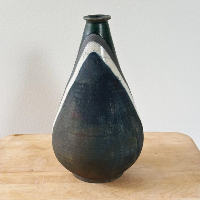 Mid 20th Century Mid-Century Pottery Vase in Raku Glaze With Graphic Stripes, C. 1960 For Sale - Image 5 of 9