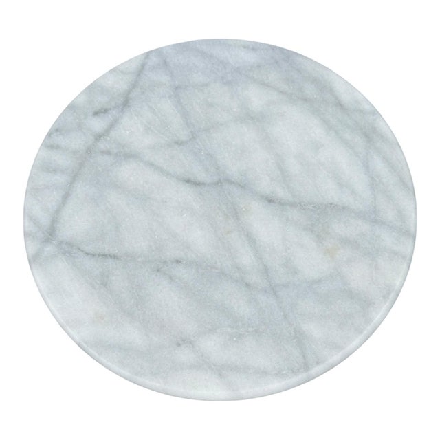 Vintage Hollywood Regency Round Blue Marble Top Brass Pedestal Side Table For Sale In Philadelphia - Image 6 of 8
