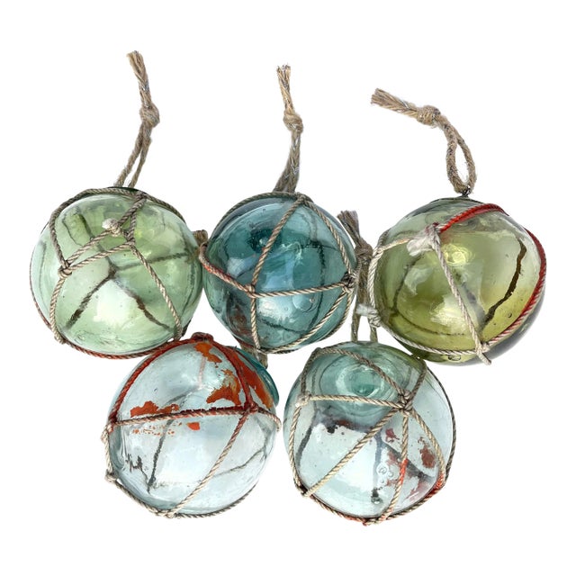 Nautical Fishing Float Glass Christmas Ornaments, Set of 5 For Sale
