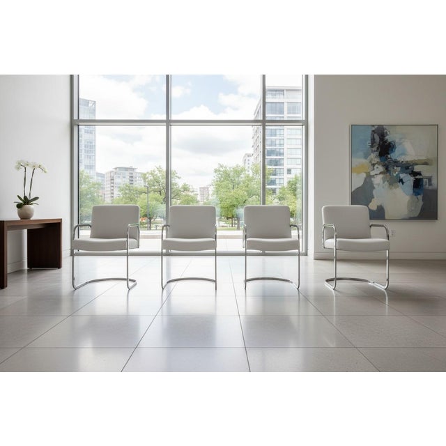 Set of 4 Bauhaus-Style Chrome Cantilever Dining Chairs in Oyster Upholstery For Sale - Image 18 of 18