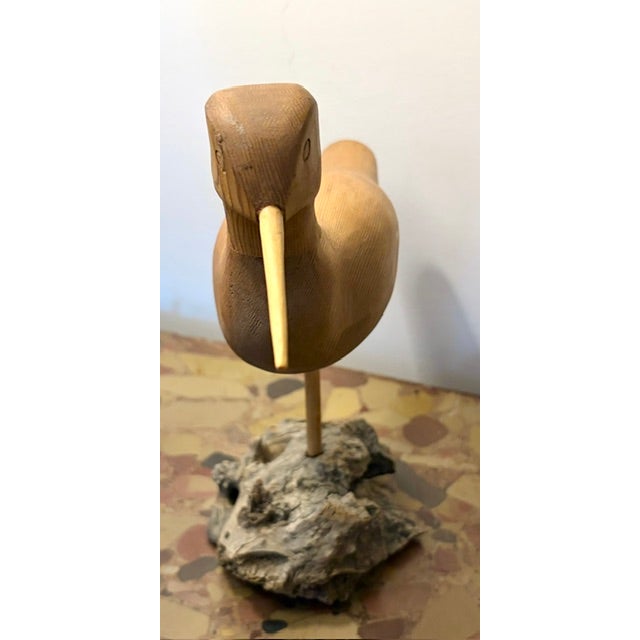 Vintage Hand Carved Wooden Shorebird on Driftwood, Folk Art For Sale In New York - Image 6 of 7
