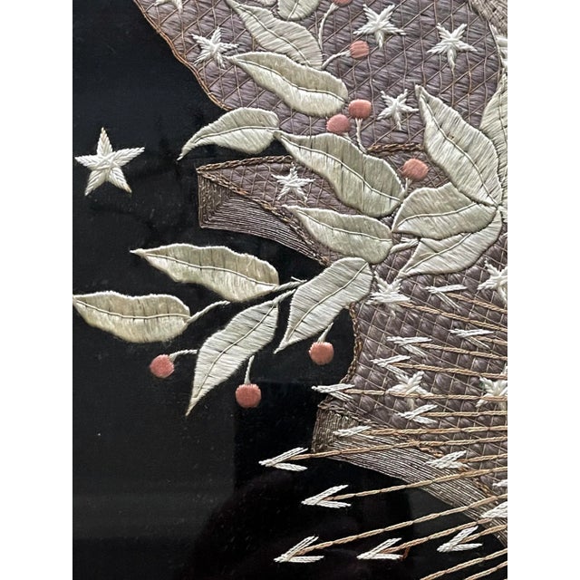 Wood Antique Japanese Export Silk Embroidery Panel of American Union For Sale - Image 7 of 13