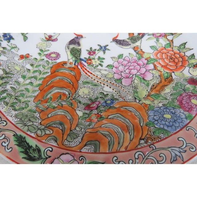 Mid 20th Century Famille Rose Macau Hand Painted Porcelain Plate Raised Exotic Bird Pattern 5058b For Sale - Image 5 of 14