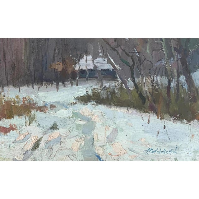 Winter Forest Oil Painting, Original Soviet Impressionism Art 30-48 For Sale - Image 6 of 6