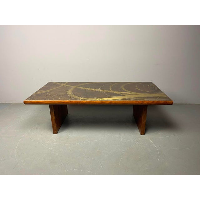 1960s Artistic Brutalist Brass-Etched Coffee Table in the style of Bernhard Rohne, Germany, 1960s For Sale - Image 5 of 17