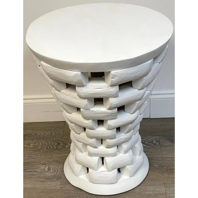 Wood Late 20th Century African Carved Teak Pedestal Side Tables - a Pair For Sale - Image 7 of 9