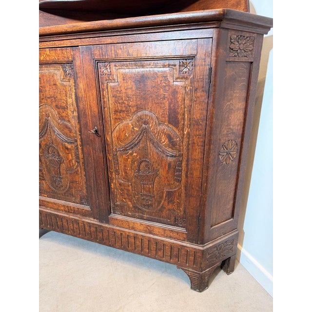 Antique Carved Oak Corner Cabinet with Shelved Top For Sale - Image 4 of 7