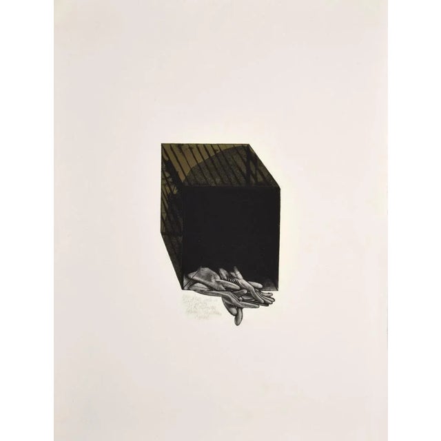 Glove is an authentic original Etching on cardboard, realized by an unknown artist in 1972. Title, Hand-signed and dated...