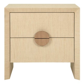 Matthew Izzo Home Ezra Natural Grasscloth Side Table With Cerused Oak Handles For Sale