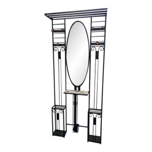 Mid 20th Century French Art Deco Hammered Iron Coat Hat Rack With Mirror