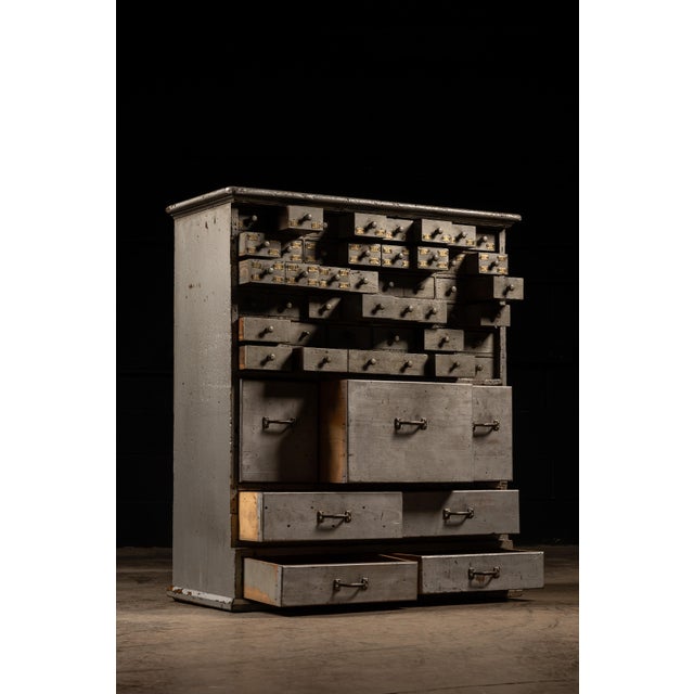 1930s Metallic Industrial Hardware Cabinet For Sale - Image 5 of 9