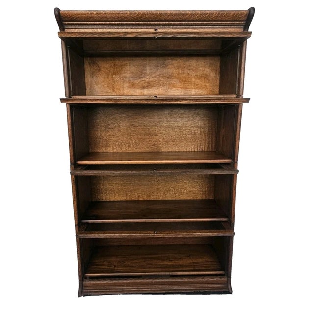 Wood Antique Quarter Sawn Oak Barrister Bookcase 4 Stack Mission Lawyer Bookcase C1900 For Sale - Image 7 of 18