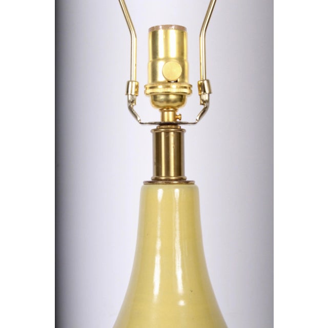 Mid 20th Century Design-Technics Style Yellow Banded Art Pottery Table Lamp For Sale - Image 6 of 9