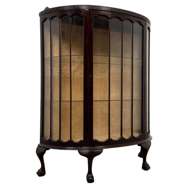 Early 20th Century Antique English Edwardian Demi-Lune Glazed Vitrine Cabinet For Sale - Image 5 of 9