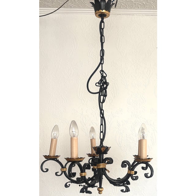 Metal Wrought Iron 5-Light Chandelier, 1960s For Sale - Image 7 of 14