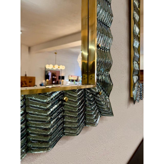 2000 - 2009 Sculptural Turquoise Murano Glass and Brass Mirrors, 2000s, Set of 2 For Sale - Image 5 of 8