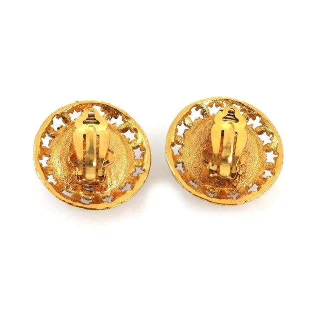 Chanel Chanel Fashion Round Logo Design Purple Stone Gold Finish Clip on Earrings 25, 2 Pieces For Sale - Image 4 of 6