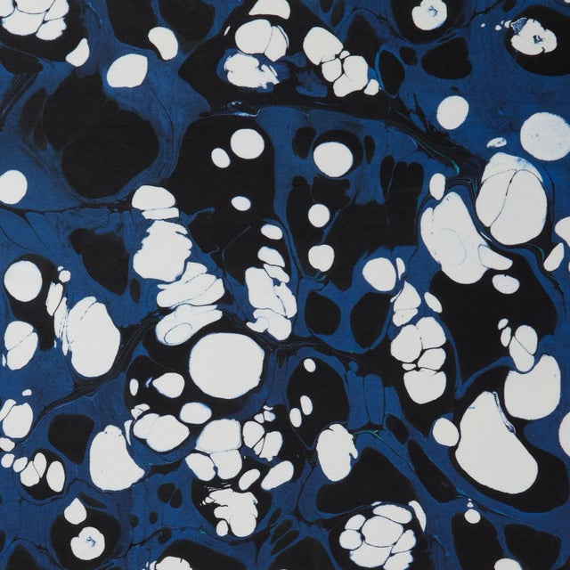 Marmorizzata Midnight Blue Print on Cotton/Linen Blend Fabric For Sale