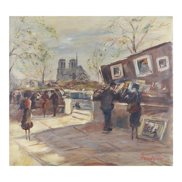 Mid 20th Century Impressionist Paris Artists Street Market Painting For Sale