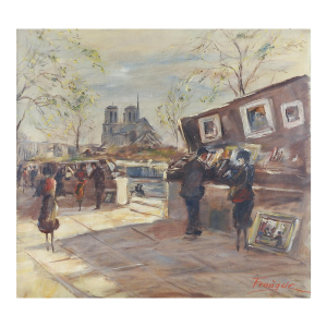 Mid 20th Century Impressionist Paris Artists Street Market Painting