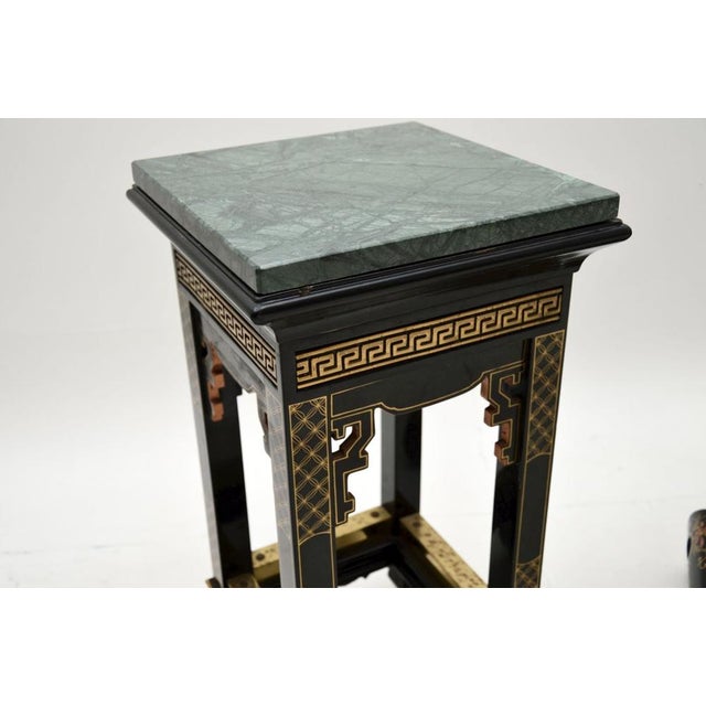 Antique Chinoiserie Lacquered Side Tables with Marble Tops, 1950s, Set of 2 For Sale - Image 6 of 10