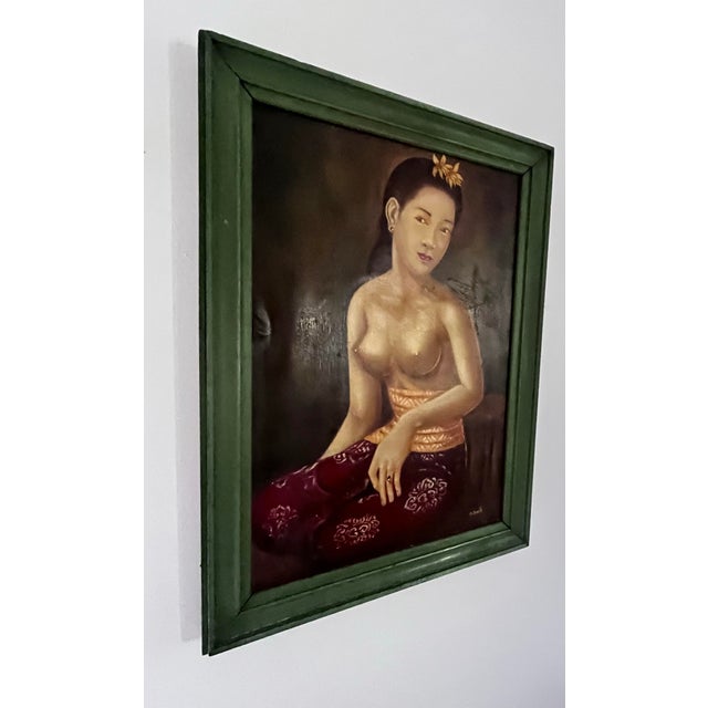 Vintage Balinese Oil Portrait of Young Woman Signed i.b. Swela, Framed For Sale - Image 4 of 8