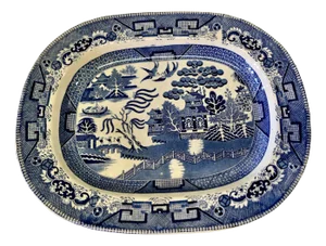 Large Victorian Ironstone Meat Plate with Willow Pattern