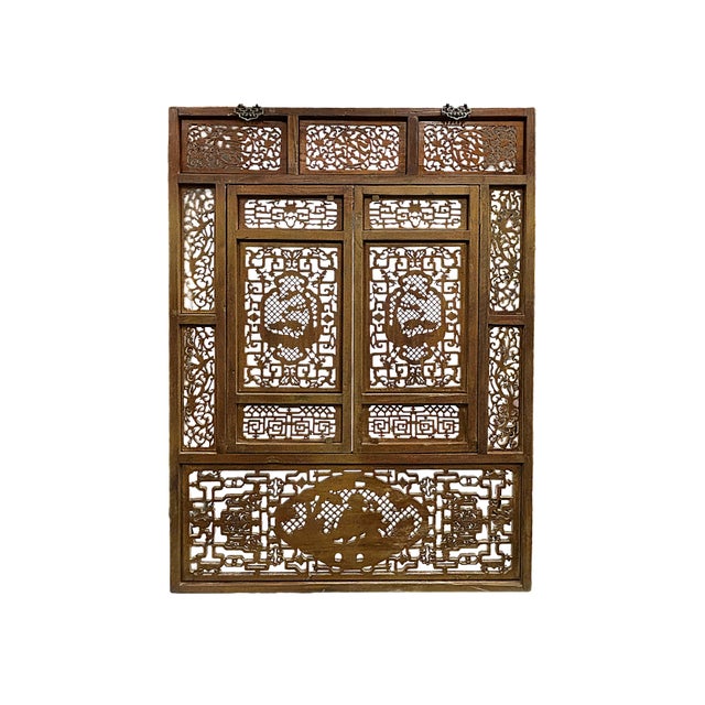 Chinese Cow Ox Cranes Motifs Wood Wall Panel Window Screen For Sale - Image 9 of 14