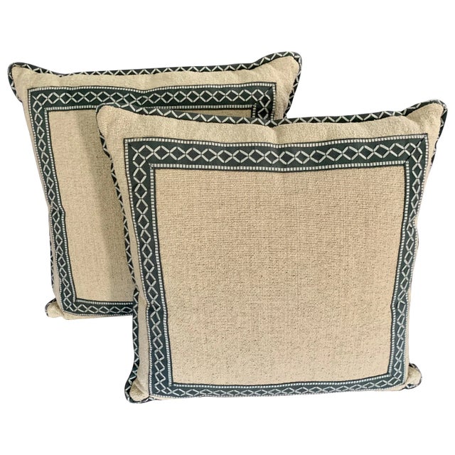 Square Woven Pillows with Custom Trim and Edging - A Pair For Sale In Los Angeles - Image 6 of 6