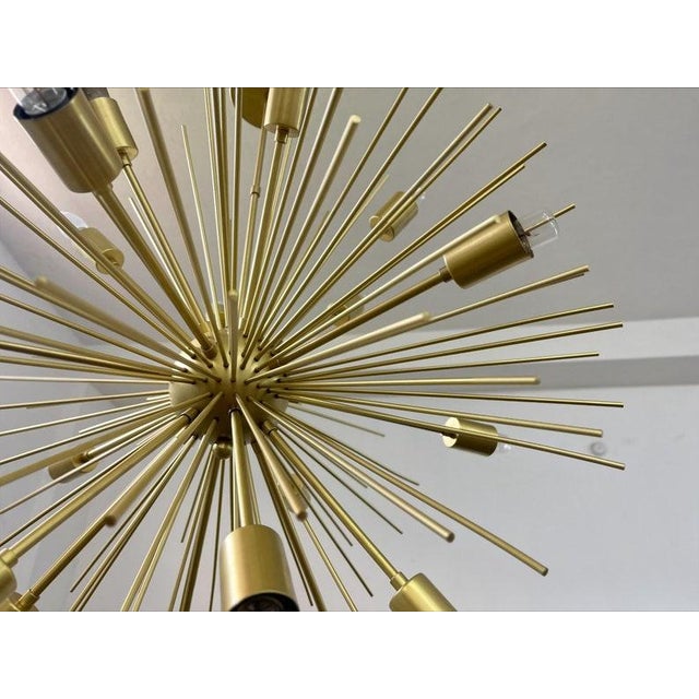Mid-Century Modern Mid Century Modern Brushed Brass Sputnik Chandelier | Starburst Pendant Light Fixture | Modern Chandelier | For Sale - Image 3 of 9