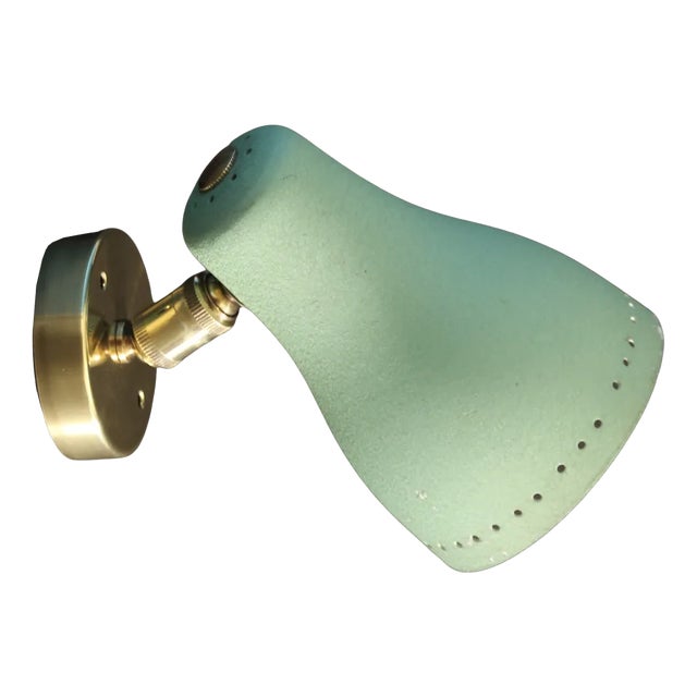 Mid-Century Brass and Green Adjustable Wall Lamp Sconce, 1950s For Sale