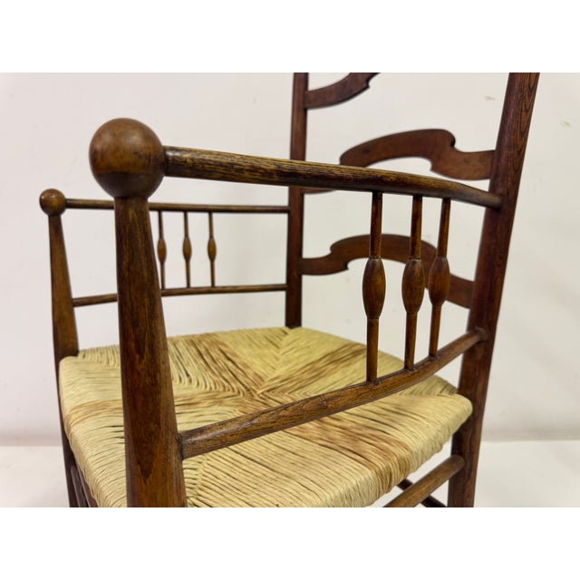 Arts and Crafts Armchair in Elm, 1890s For Sale - Image 3 of 18