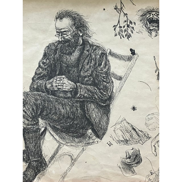 Wonderful Vintage Surreal and Minimalist Pen and Ink Drawing, Initialed, Artist Unknown. For Sale In Miami - Image 6 of 10