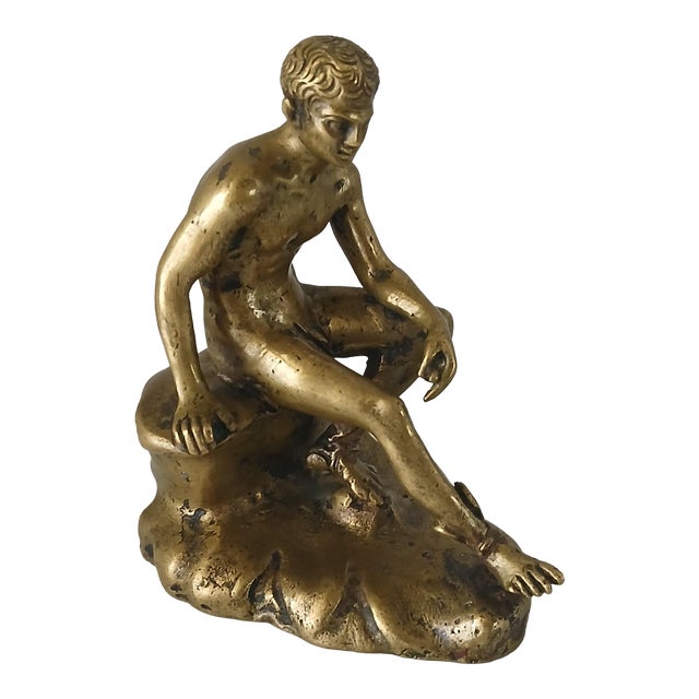 Seated Hermes or Mercury Resting Vintage Brass or Bronze Sculpture For Sale