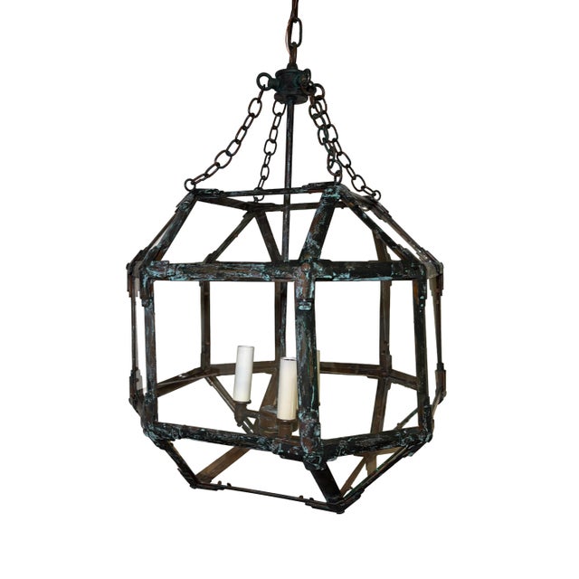 Mid 20th Century Octagonal Lantern Chandelier With Verdigris Finish For Sale - Image 4 of 6