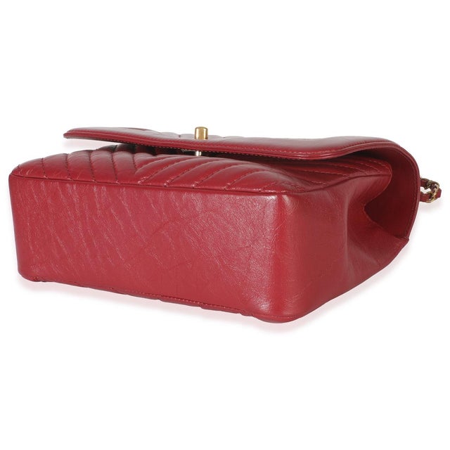 Animal Skin Red Chevron Calfskin Top Handle Flap Bag For Sale - Image 7 of 9