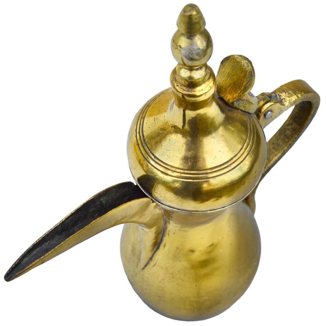 Metal Mid 20th Century Handmade & Detailed Moorish Brass Coffee Pot Accent For Sale - Image 7 of 10