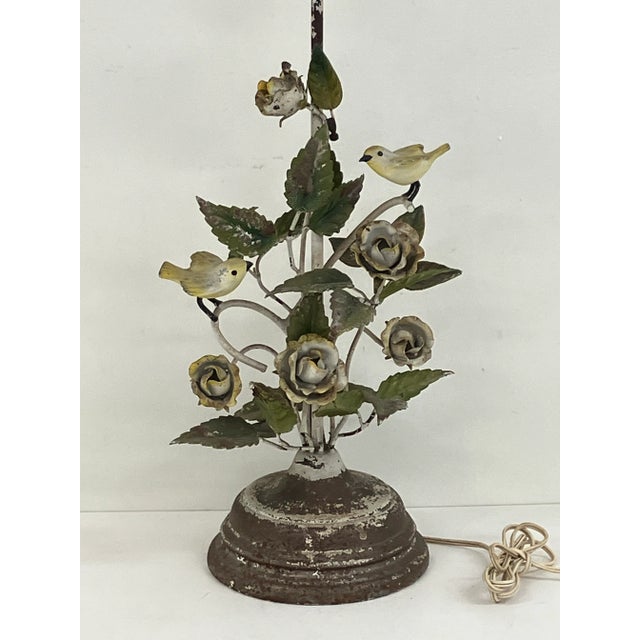 Italian Vintage Italian Tole Bird & Floral Table Lamp, Cottagecore, Circa 1950s For Sale - Image 3 of 13