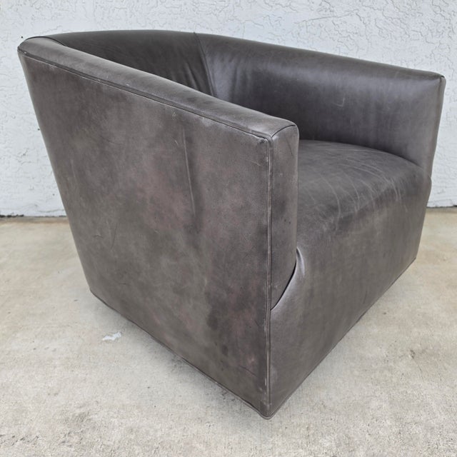Restoration Hardware 1950s Italian Shelter Arm Leather Swivel Club Chair Rh For Sale - Image 10 of 18