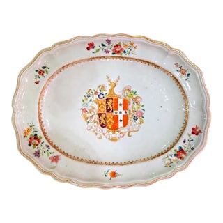 Chinese Export Porcelain Armorial Dish Arms of Hugget Quarterly Impaling Randolph For Sale