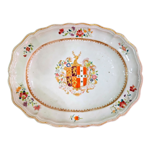 Mid 18th Century Chinese Export Porcelain Armorial Dish Arms of Hugget Quarterly Impaling Randolph