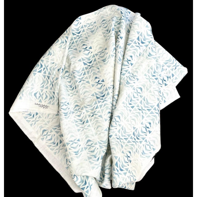 The Savannah Hayes Lisbon Ombre Belgium Linen Fabric is a beautiful blue and white fabric with a geometric stripe print,...