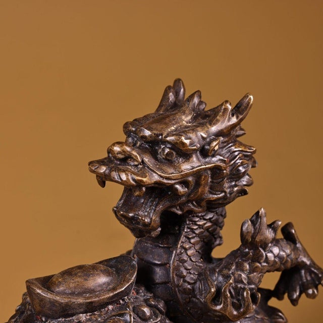 Vintage Cloisonne Enamel Dragon Sculpture – 9.1" Gilt Bronze Censer Figure For Sale - Image 9 of 10
