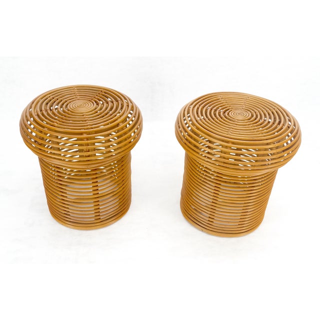 Pair of Mushroom Shape Wicker Side End Tables MINT
