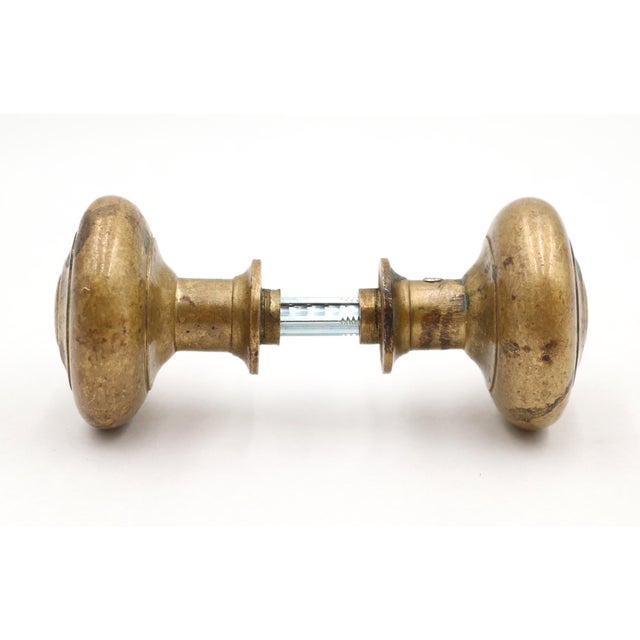 Traditional Pair of Vintage 2 In. Raised Concentric Brass Passage Door Knobs For Sale - Image 3 of 6